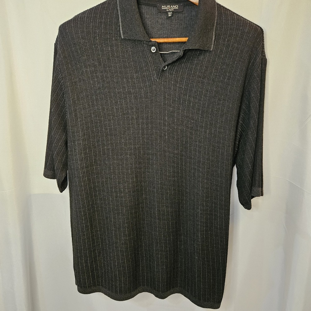 Murano By RAFFI Black Textured Polo Collar Shirt Sz Xl Button Plackard Old Money